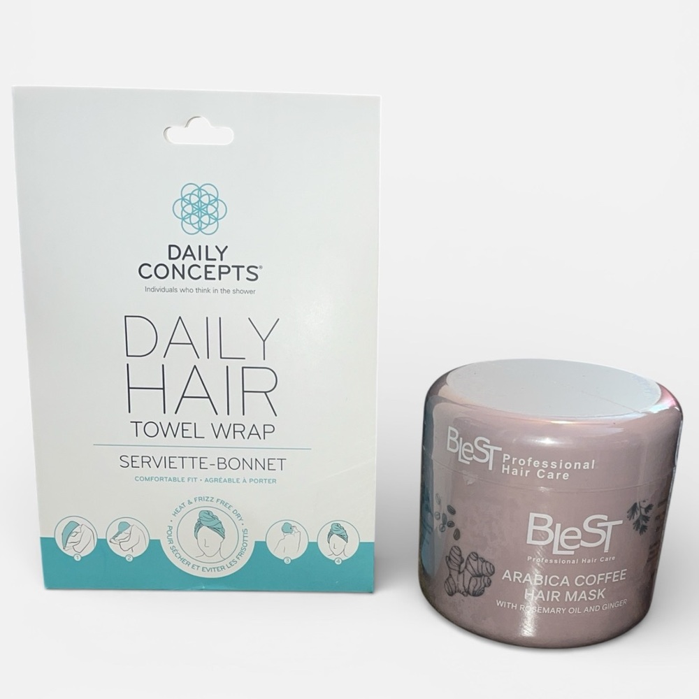 Daily Concepts Hair Towel Wrap + BleST Arabica Coffee Hair Mask Bundle